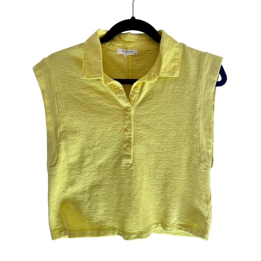 Rag & Bone Yellow Sleeveless Textured Slub Polo Top Womens Large L/G New York